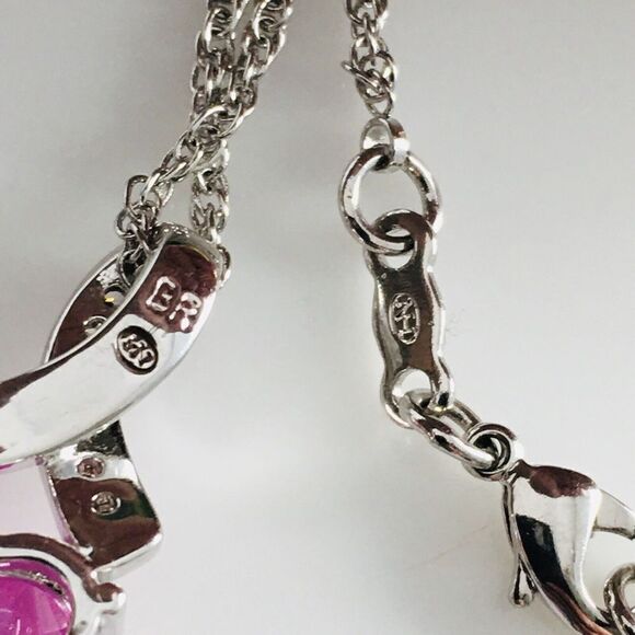 HN Heng Ngai Necklace Pendant Cancer Ribbon Pink Heart CZ Silver Vintage 4410 - Picture 5 of 6